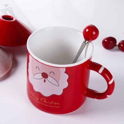 350ml Santa Mug New European Couple Ceramic Cup with Cover and Spoon Cartoon Personality Family Christmas Milk Coffee Cup