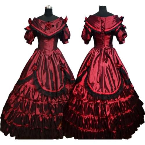 New red Woman Vintage Costumes 18th Duchess Retro medieval Renaissance Reenactment Theatre Civil war Victorian dress D-682
