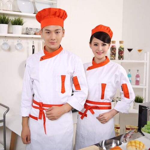Autumn&Winter Restaurant Long Sleeve White Orange Chef Jacket Coffee Bar Man Woman Cook Suit Hotel Classic Chefs Jacket