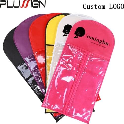 Plussign 20Pcs Customize Wig Bag Non-Woven Fabric Anti Dust Protector Wig Storage Bag With Wooden Hanger For Hair Extensions