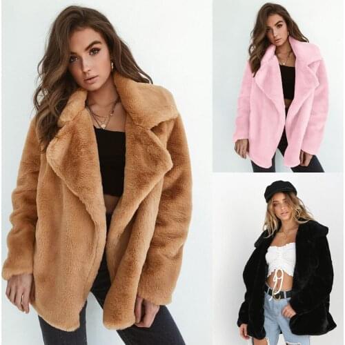 Popular Women Winter Plush Coat Soft Women Fur Jackets Turn Down Collar Warm Outwear Casual Female Pink Black Light Brown Coats