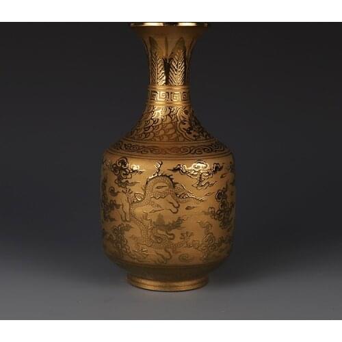 Ming Dynasty Xuande Year Mark Gilded Gold Dragon Pattern Vase Antique Ornament Antique Collection