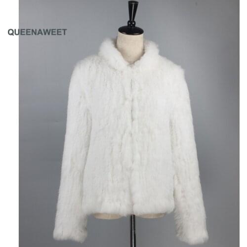 Women Overcoat Real Fur Coat Rabbit Coat Knit Rabbit Fur Jacket Thick Rabbit Fur Coat Mandarin Collar