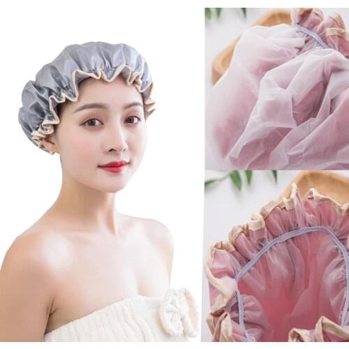 1pc Lovely Thick Women Shower Satin Hats Colorful Bath Shower Caps Hair Cover Double waterproof Bathing Cap Wholesale