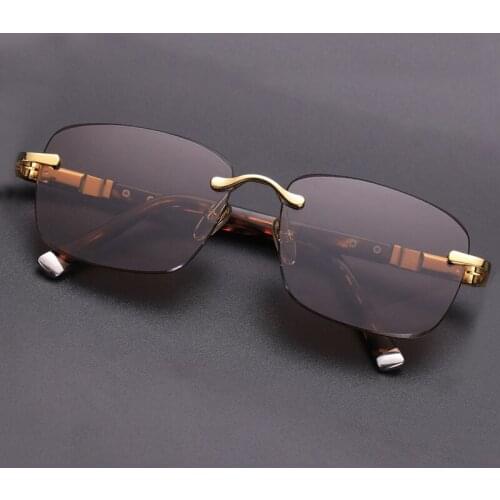 Luxury Glass Sunglasses Ladies Acetate Rimless Sunglasses Men Round Brown Stone Lens Anti Scratch Brand Designer Vintage Eyewear