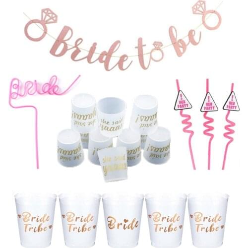 Hen Party Bride To Be Cups Crystal Style Straws Bar Beverage Disposable Plastic Bride Tribe Cup Tube Hen Party Straw