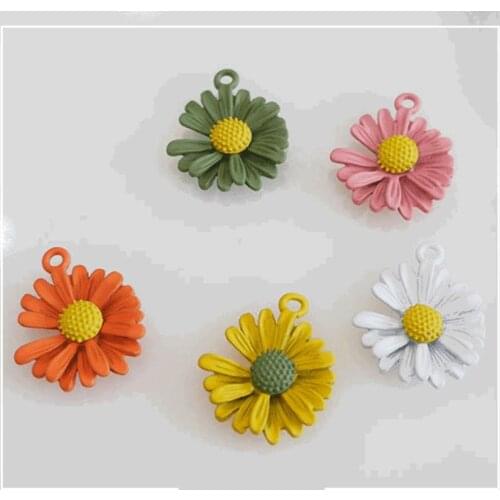 21x18MM Vintage Chrysanthemum Glazing Color Plated Alloy Earring Pendants Necklace Charms Jewelry Charms