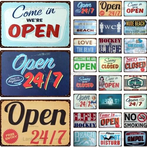 Vintage Warning Metal Tin Sign Come In We're Open Sorry We're Closed Signs Open 24/7 Life Is Hockey Beach Text Signs Decor 6Oo-3
