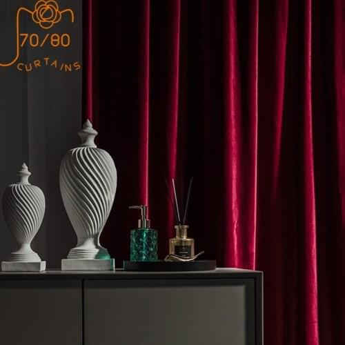 Elegant and Light Luxury American Premium Velvet Vintage Blackout Wine Red Curtains for Living Room Bedroom Theater Backdrop