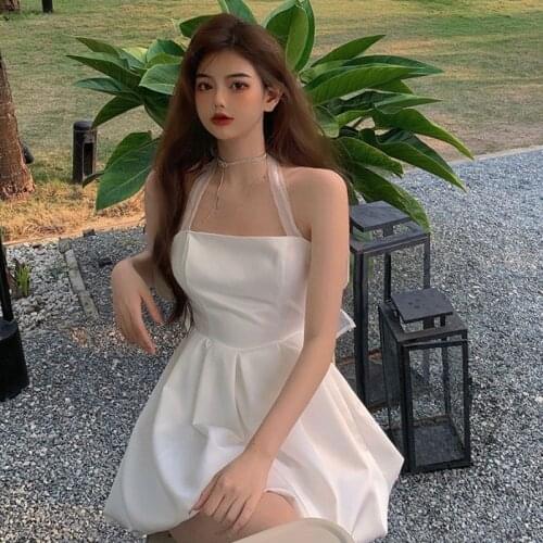 WOMENGAGA 2021 Summer Sexy Halter Backless Bandage Party Dress Korean High Waist Sleeveless Off Shoulder Dresses 2FL1