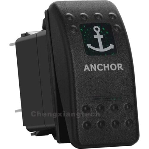 Green Led Light Rocker Switch (ON) OFF ON - Anchor- Auto Off Manual Toggle Switch for Boat Marine Yatch Waterproof IP65