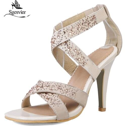 Sgesvier black red fashion summer ladies shoes elegant wedding shoes woman thin heel women high heels sandals size 31-45 G579