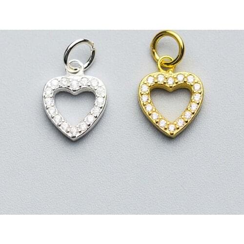 925 Sterling Silver Heart Zircon Women Dangle Charms Decoration High Quality Fancy Pendants For Couple Jewelry Making Findings