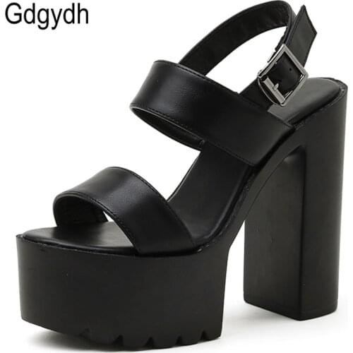 Gdgydh Women Platform Heels Stripper Block Heel Rome Sandals Sexy Fetish Party Prom Black Shoes Belt Buckle Top Quality Comfort