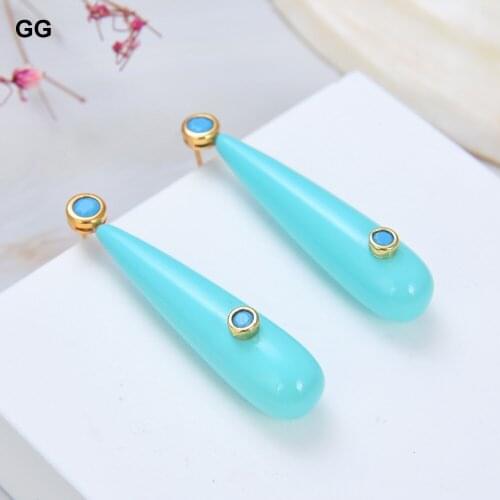 GuaiGuai Jewelry Natural Shell Blue Crystal CZ Turquoise Color Blue Shell Stud Earring Cute For Women
