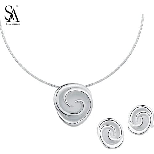 SA SILVERAGE Jewelry Sets for Women Rose Flower Choker Pendant Necklaces Stud Earrings 2020 Fine Jewelry 925 Sterling Silver