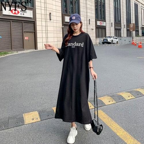 NYFS 2021 New Korean Loose Letter Printing Woman Dress Vestidos Robe Elbise Fat MM Thin Summer Dress