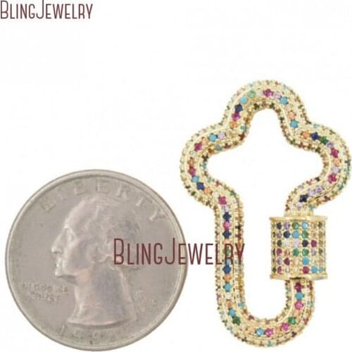 Gold Cross Lock Cross Clear Ziricon CZ Micro Pave Screw Clasp Lock Carabiner Pave Lock 22x35mm FC30041