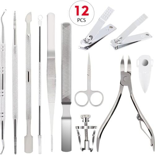 12Pcs/set Professional Pedicure Tools Ingrown Nail Correction Set Nail Care Toenail Removal Clippers Foot Health Care Kits