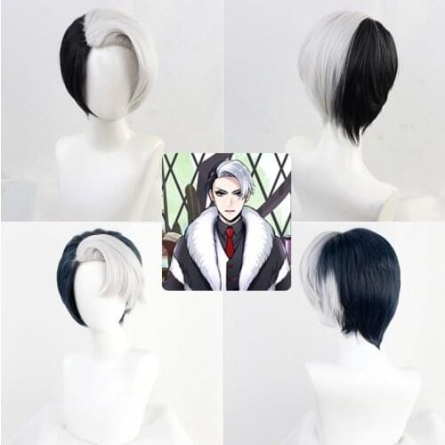 2 Colors Twisted Wonderland Divus Crewel Cosplay Black White Wig Heat Resistant Synthetic Wigs Hair + Free Wig Cap