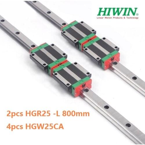 2pcs origial Hiwin rail HGR25 -L 800mm + 4pcs HGW25CA HGW25CC flange carriage blocks for cnc router