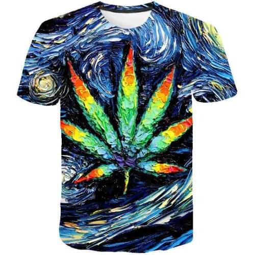 2021 3D Funny Colorful Leaf T Shirt Psychedelic Print Casual Short Sleeve T-shirt Men Women Streetwear Children Summer Tshirt