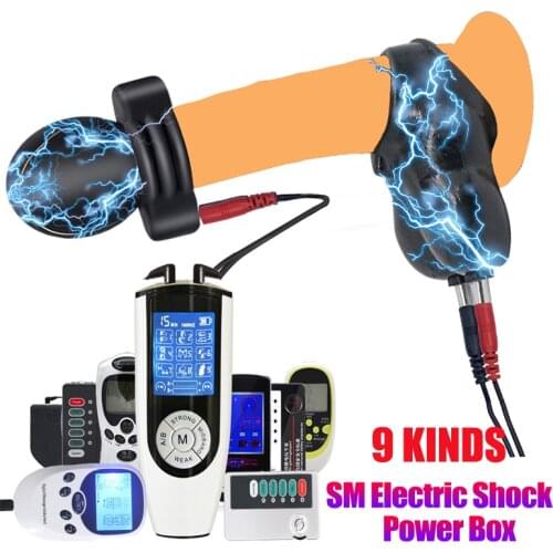 9 Style SM Strong Electro Shock Host,Electro Stimulate Glans Trainer Massage Cup Male Masturbator Scrotum Bondage Sleeve Sex Toy