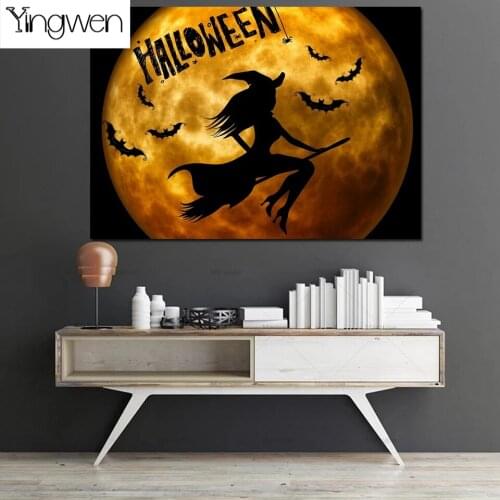 5D Diy Diamond Painting Full Square/Round Witch Bat Moon Handmade Diamond Embroidery Rhinestone Halloween Home Art Gift