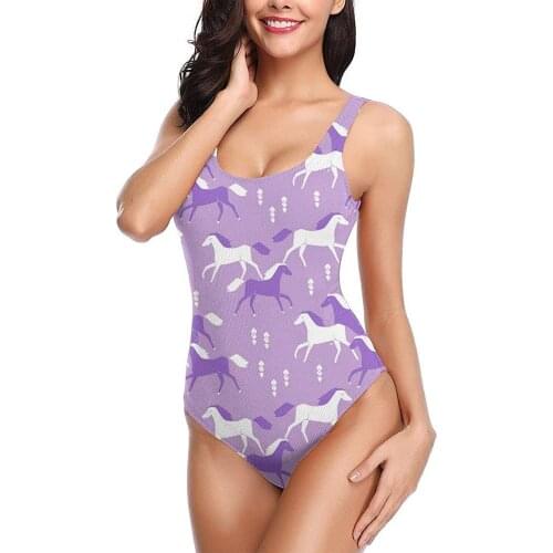 Whiteandnavy Horses Purple Lilac Girls One-Piece Swimsuit Bathing Suits Sweet Cowgirl Womens sport