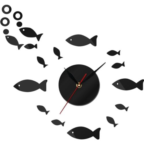 Fish DIY Large Wall Clock Shoal of Fish Frameless Giant Wall Watch 3D Big Mirror Wall Sticker Modern Design Clock