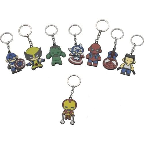 13 Styles Disney Avengers Doll Keychain Alloy Iron Man Spiderman Hulk Wolverine Figurines Key Chains Pendant Gift Keyring