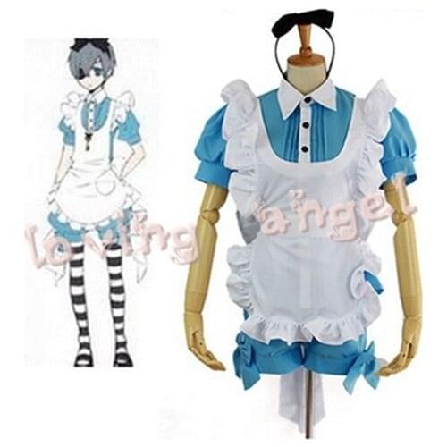 Black Butler Ciel Phantomhive in Wonderland Uniform Cosplay Halloween Party Costume Maid Customized Size Dress