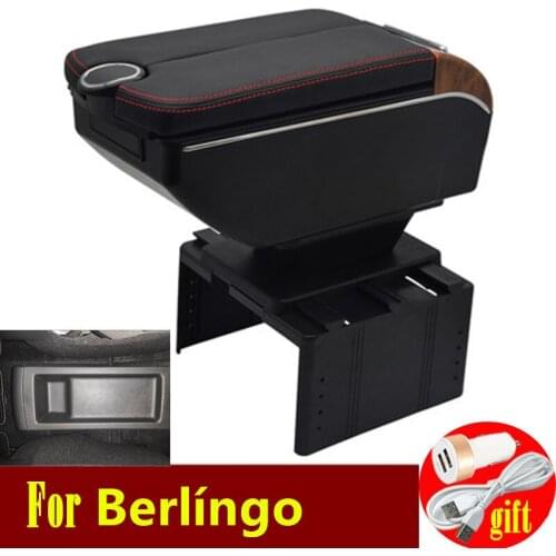 For Berlingo armrest box Double doors open 7USB Centre Console Storage Box Arm Rest