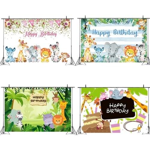 Safari Photo Background Animals Forest Photography Backdrop Baby Happy Birthday Party Theme Banner Decoration WQ04