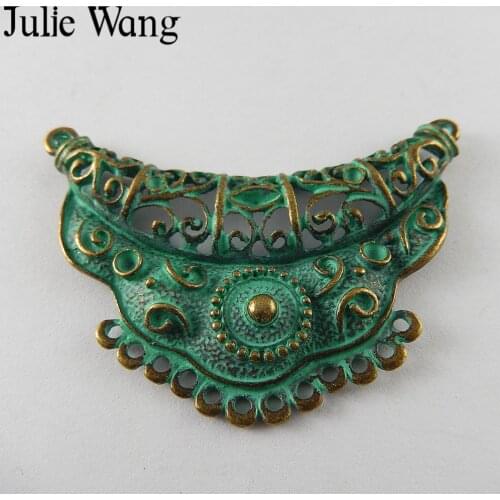 Julie Wang 5PCS Antique Green Vintage Crown Charms Connector Jewelry Making Necklace Pendant Accessory Decoration Findings
