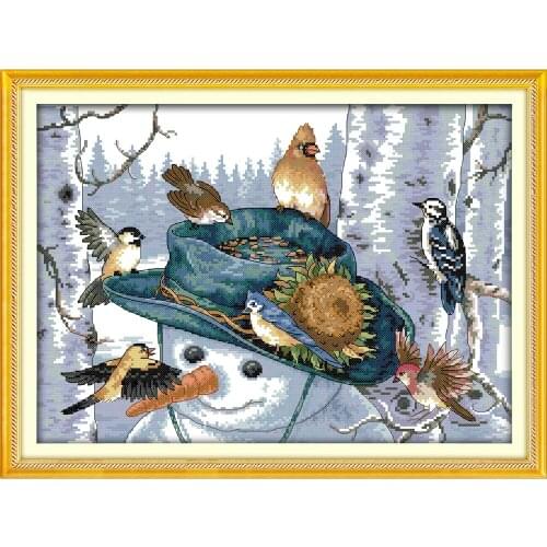 The long-beaked Bird (2) Chinese Cross Stitch Kits Ecological Cotton Stamped Printed 11CT DIY Gift Wedding Decoration For Home