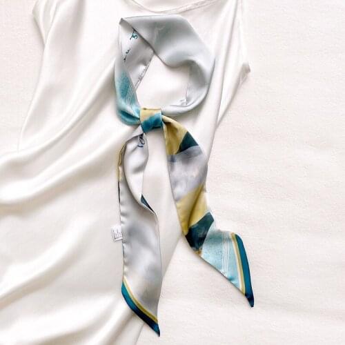 KOI LEAPING Aesthetic printing long silk scarf female Literary hair decorative scarf headband tie wrist strap bag belt