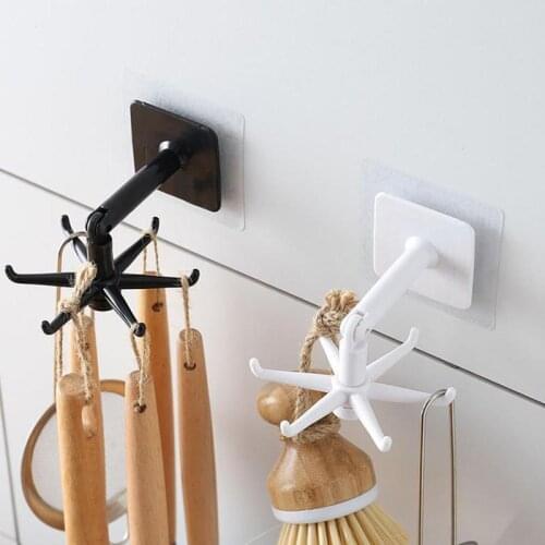 360 Degrees Rotated Kitchen Hooks Self Adhesive Home Wall Door Hook Handbag Clothes Ties Bag Hanger Hanging Rack 6 Hooks