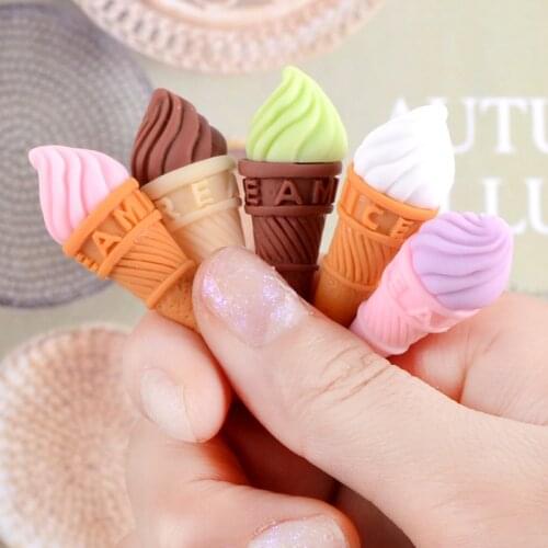 20Pcs/lot Miniature Ice Cream Figurines Resin Cabochon Simulation Fake Food Play DIY Scrapbooking Phone Decoration Craft 40*14mm