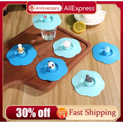 Reusable Anti-Dust Silicone Lids Tea Cup Cover Cartoon Leakproof Cup Lids Heat Resistant Sealed Kitchen Drinkware Accessories