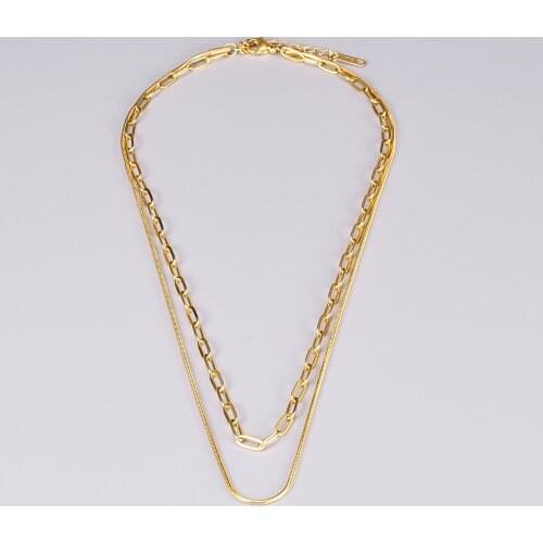 316L Stainless Steel 2 Layers Link Chain Necklace Multi Layers Snake Chain Choker Necklaces For Women Girl Trendy Jewelry Gift