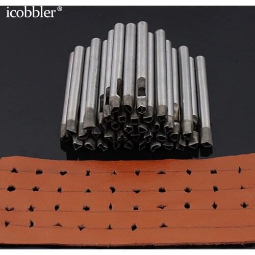 37Pcs Hollow Punch Set,Steel Craft Flower Hole Tool Leather Watch Band Puncher DIY for Wallet Belt Decoration Various Shapes 5mm