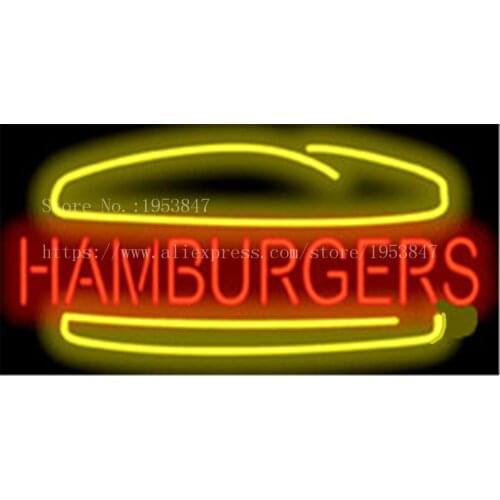 Hamburgers Neon sign Real Glass Tube Bulbs Light Bar Beer Bread Deli Club Decoration Custom Signs Signboard 17"x14"