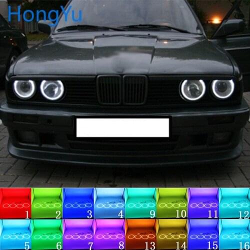 Latest Headlight Multi-color RGB LED Angel Eyes Halo Ring Eye DRL RF Remote Control for BMW E30 E32 E34 1984-1990 Accessories