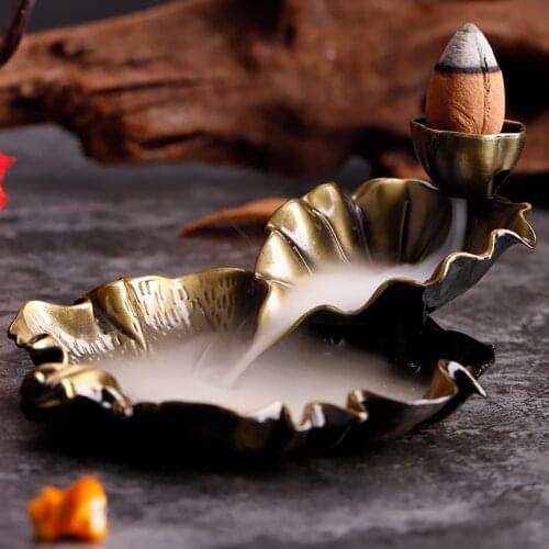 New Waterfall Incense Burner Alloy Lotus Backflow Ceramic Incense Holder Cones for Home Decor Office bakhoor burner censer