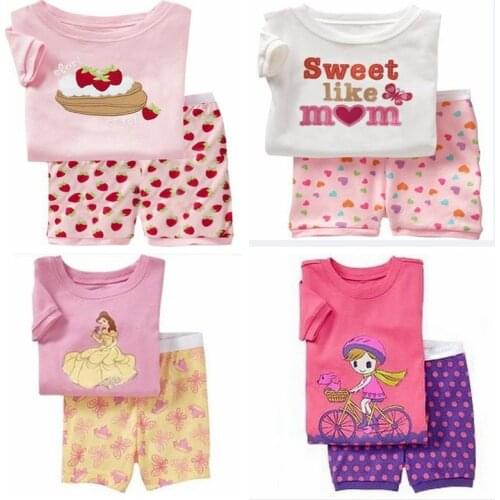 New Summer Sleepwear Nightgown Children Pyjamas Retail Girls Clothing Suit Kids Pajamas Princess Cotton 2pc Set