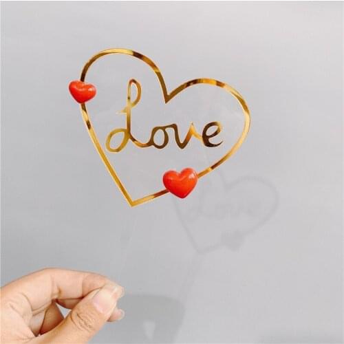 New Gold Love Cake Topper Wedding Transparent Acrylic Cake Topper for Valentines Day Wedding Birthday Party Cake Decorations