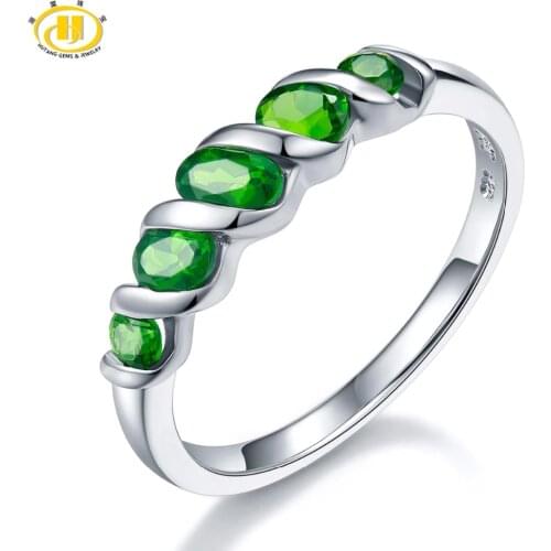 Hutang Wedding Rings Natural Diopside Ring Pure 925 Sterling Silver 5-stone Fine Jewelry Vivid Green Gemstones for Womens Gift