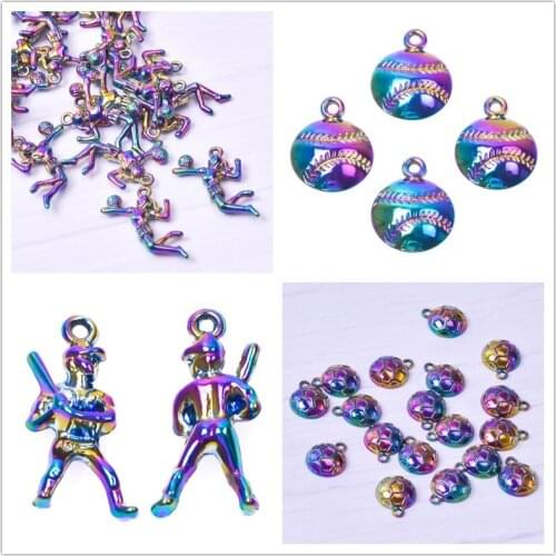 Sportsman Charm Pendant Football Tennis Accessories For Jewelry Making Necklace Power Rainbow Charm DIY Findings 10pcs Wholesale