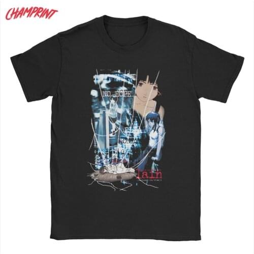 Serial Experiments Lain T-Shirt Men Anime Novelty Cotton Tee Shirt Round Collar Short Sleeve T Shirts Party Tops